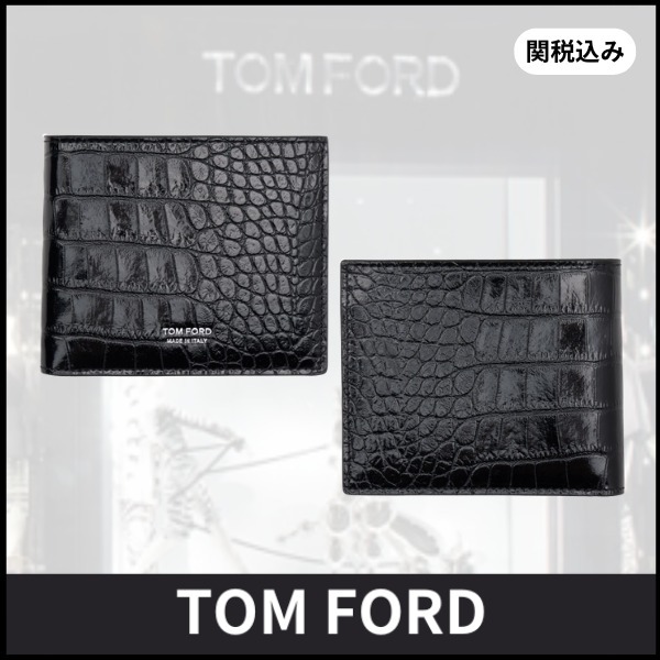 TOM FORD ロゴ レザー クロコ型押し 二つ折り 財布