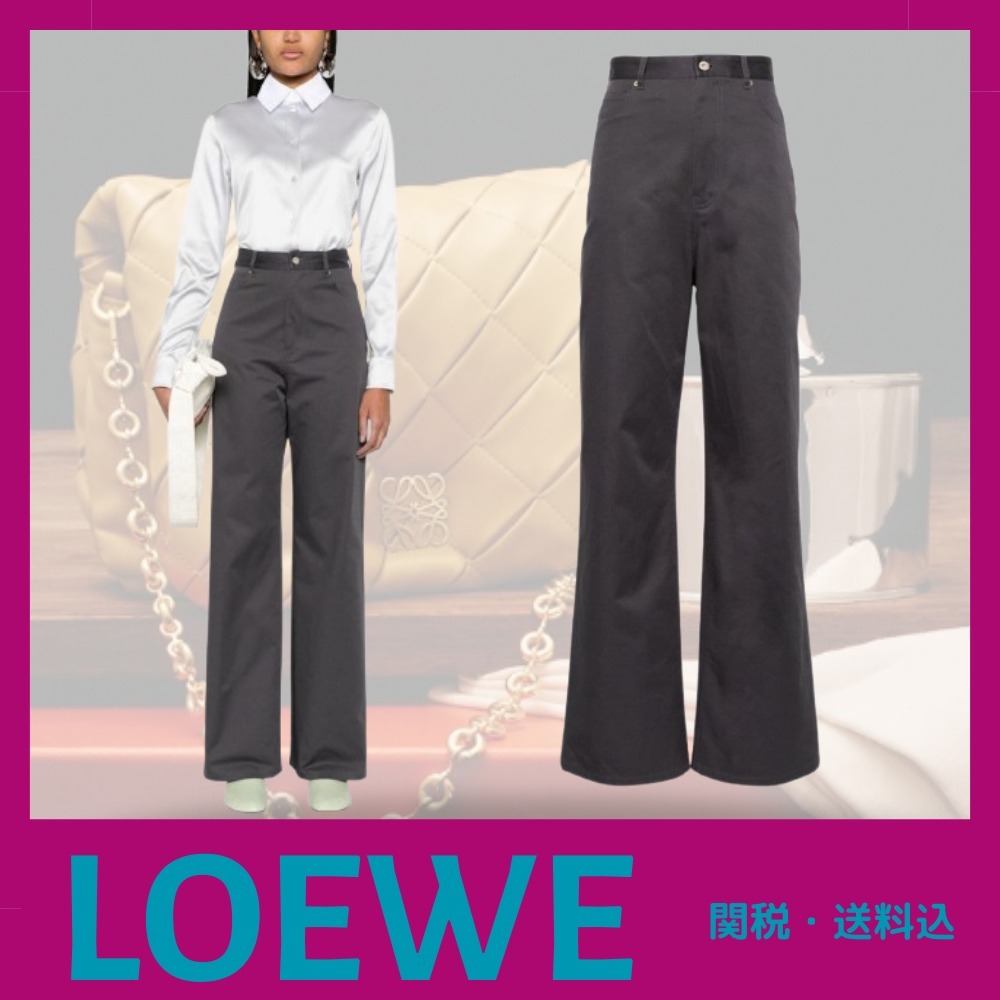 新作☆【LOEWE】ハイウエスト コットン パンツ（ブラック）