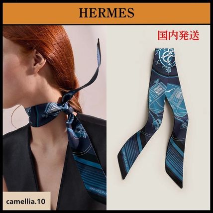 HERMES エルメス バンダナ・スカーフ 45 紺(総柄) 【古着】