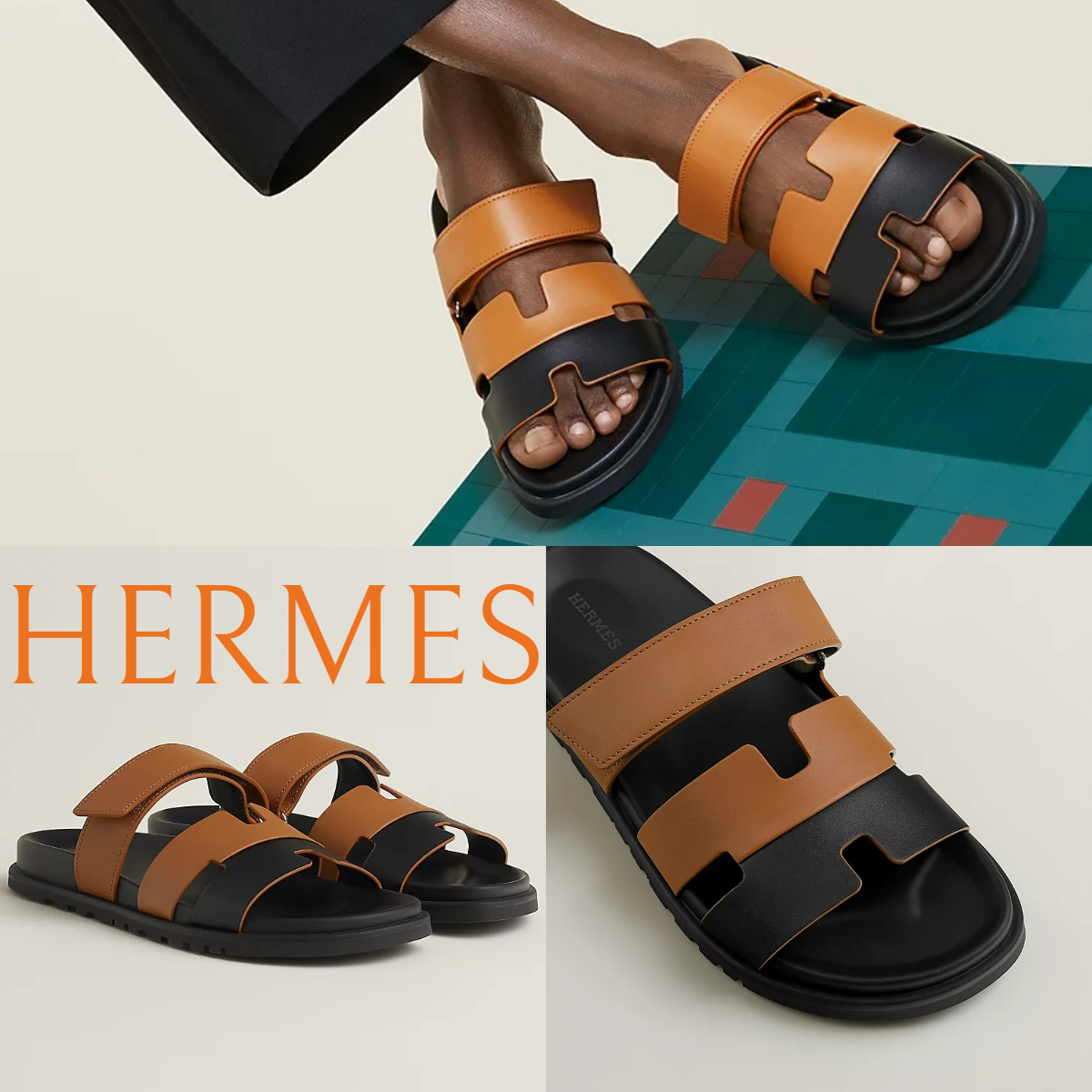 お洒落*HERMES*Chypre サンダル バイカラーレザー メンズ