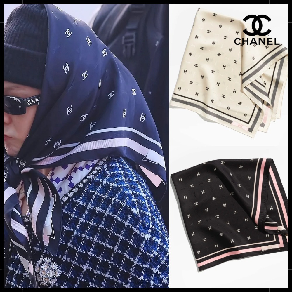 【ショール代わりにも◎】CHANEL スカーフ CCロゴ 黒 白 25P