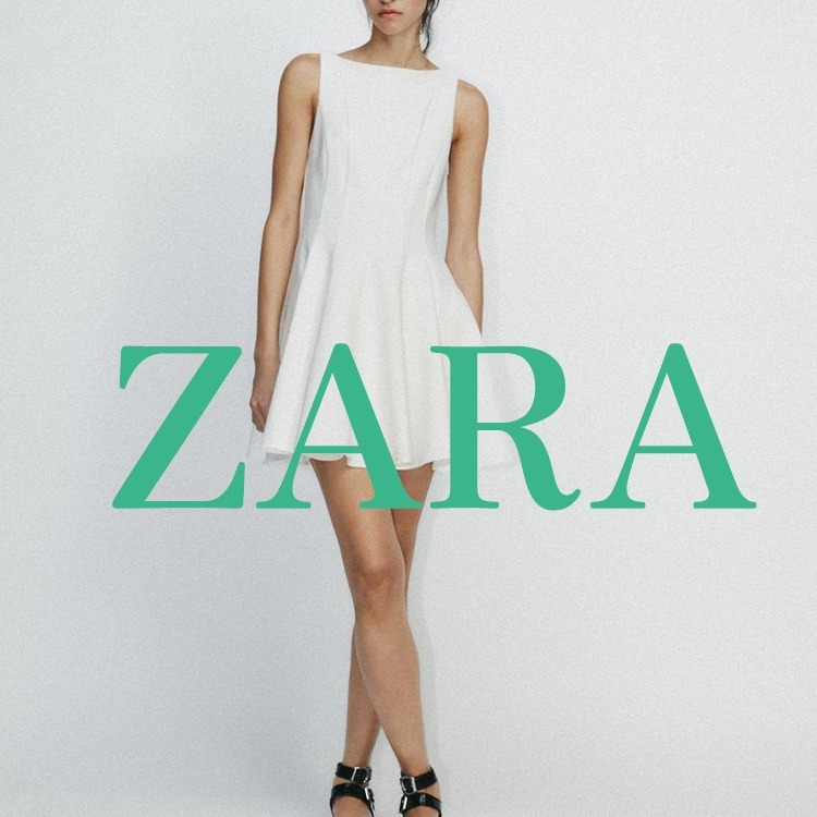 【ZARA】フレアショート丈ワンピース ホワイト | 3067/210/250