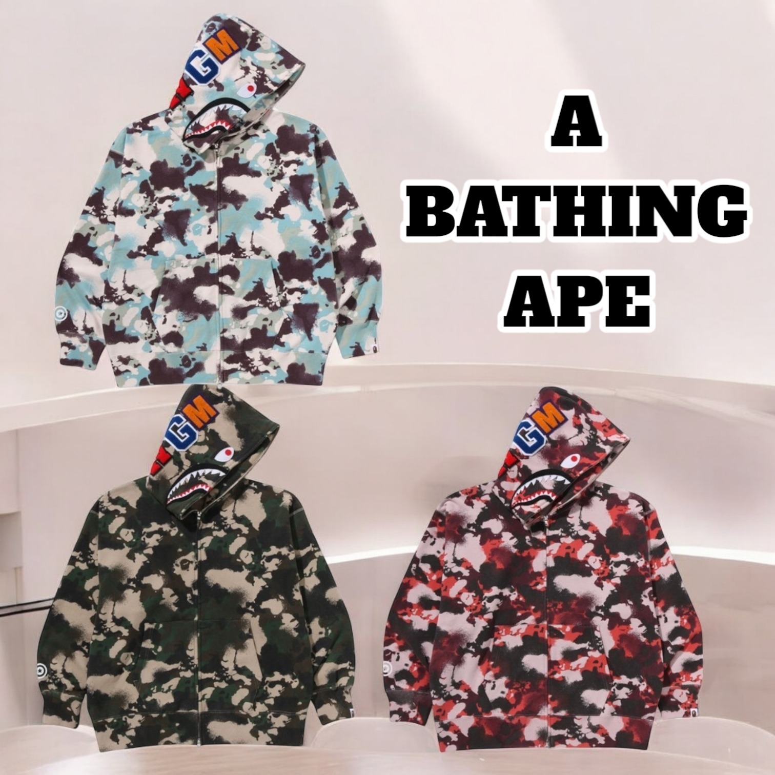 【A BATHING APE】MAP CAMO SHARK RELAXED FIT FULL ZIP HOODIE