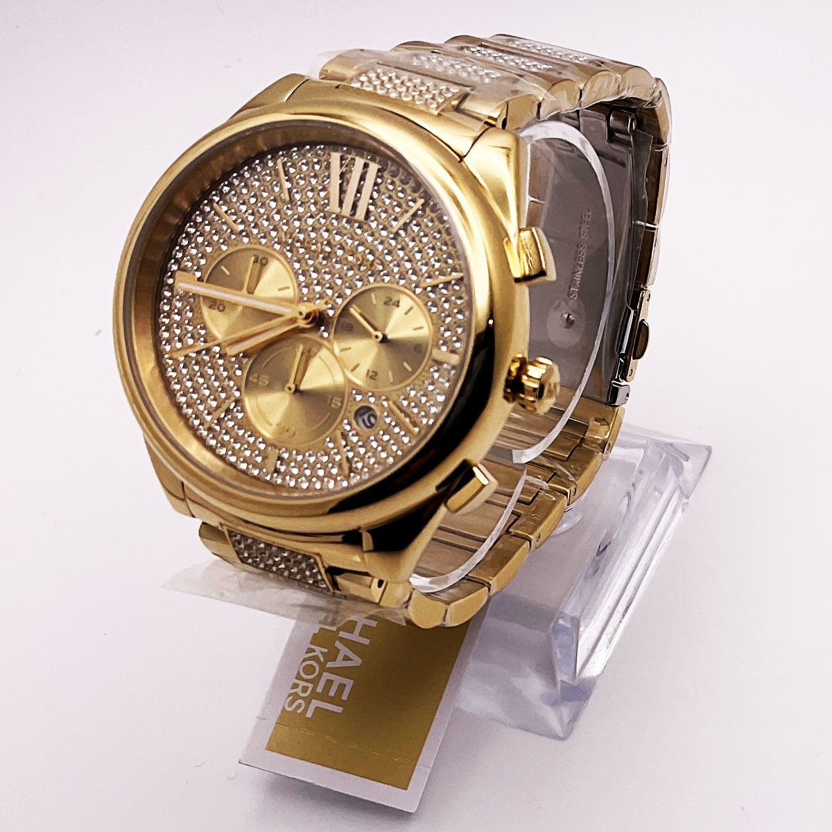 特価! MK クロノグラフ Janelle Gold-Tone Pave Glitz mk7097