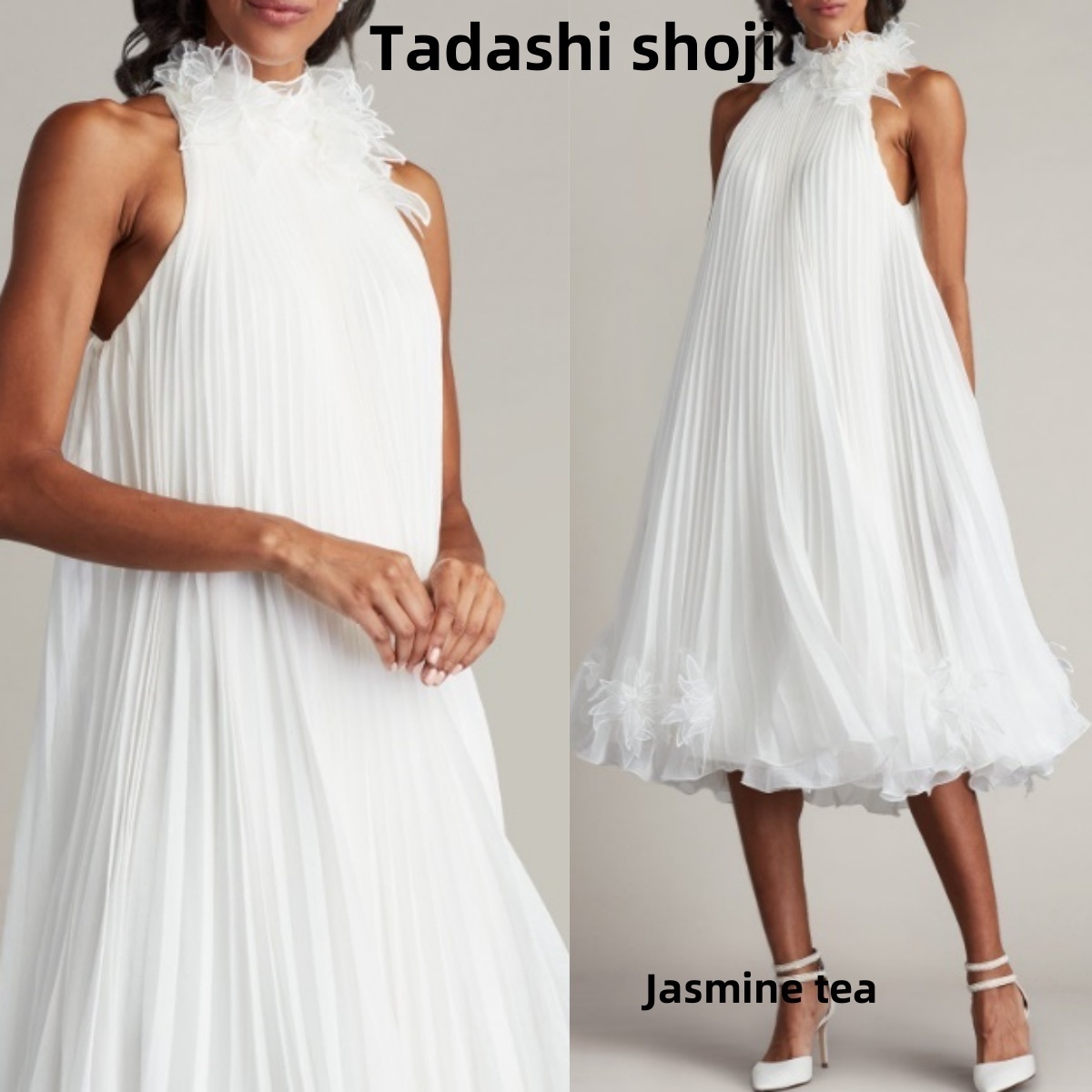 ★セール♪★TADASHI SHOJI 花柄刺繍シフォンミディドレス★