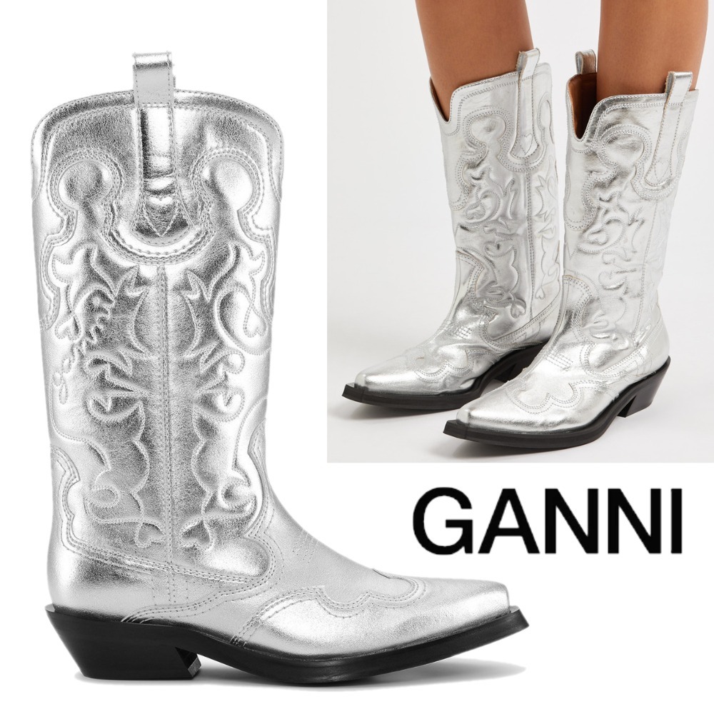 関税送料込♪GANNI/シルバー ウエスタンブーツ