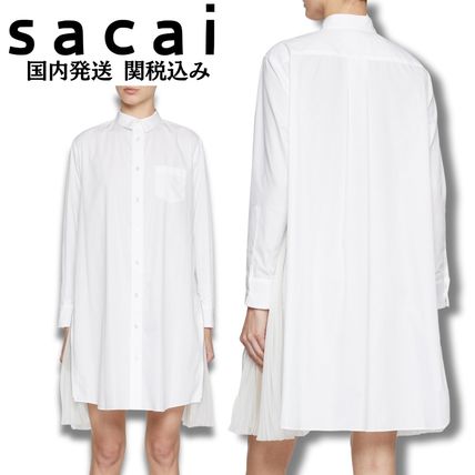 安価 ワタナベ サカイ sacai プリーツ ホワイト 言い表す シャツワンピース ワンピース
