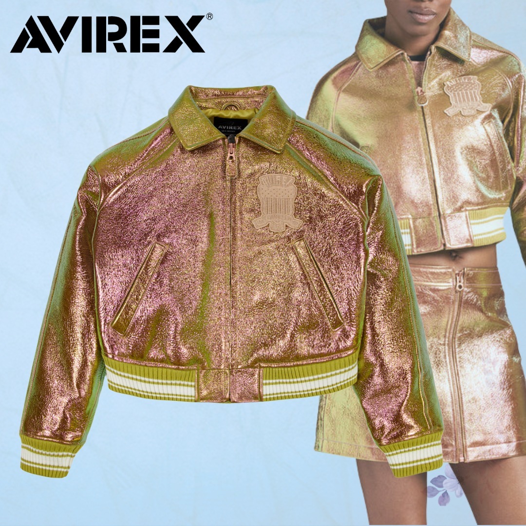 【AVIREX】限定版クロップドメタリックアイコンジャケット
