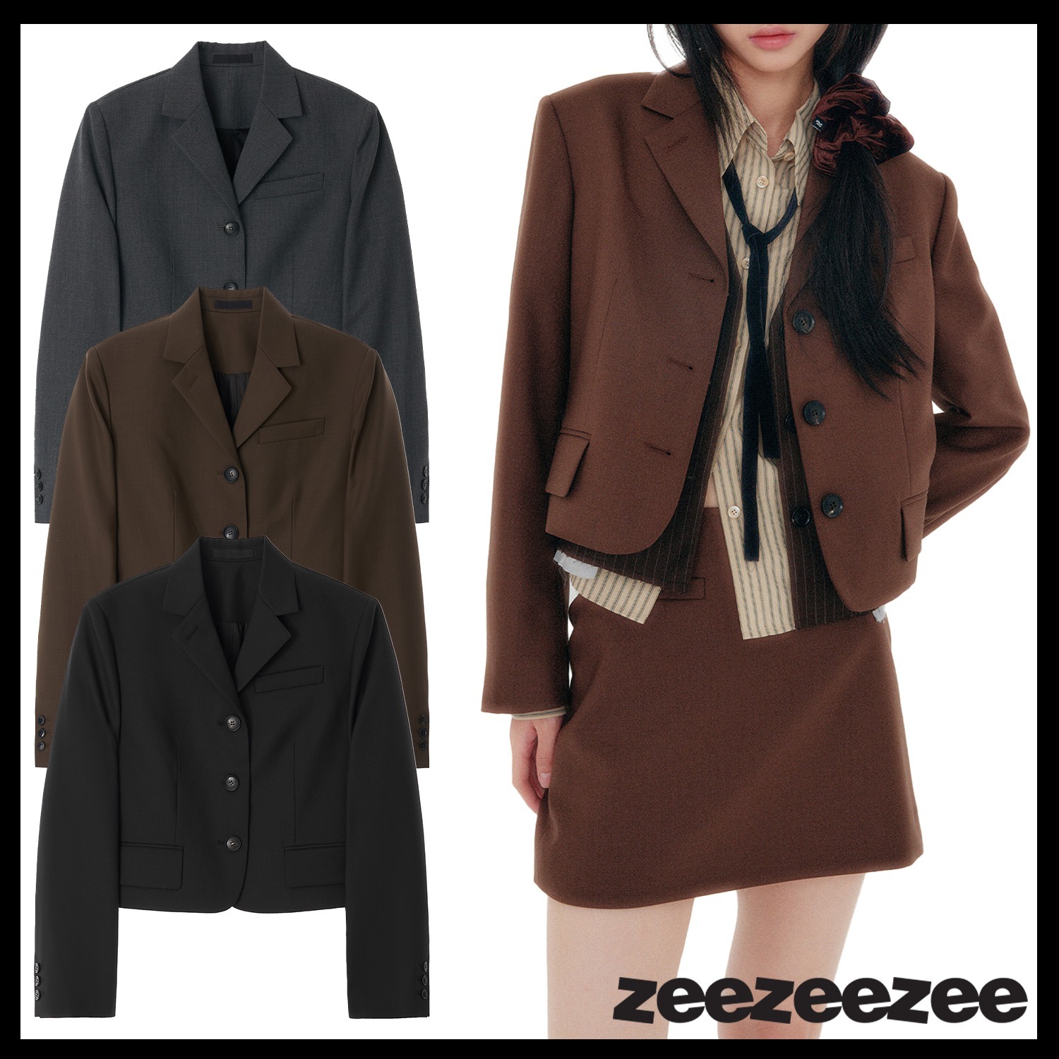 【ZEEZEEZEE】Slim Fit Cropped blazer ★韓国人気★ 追跡付