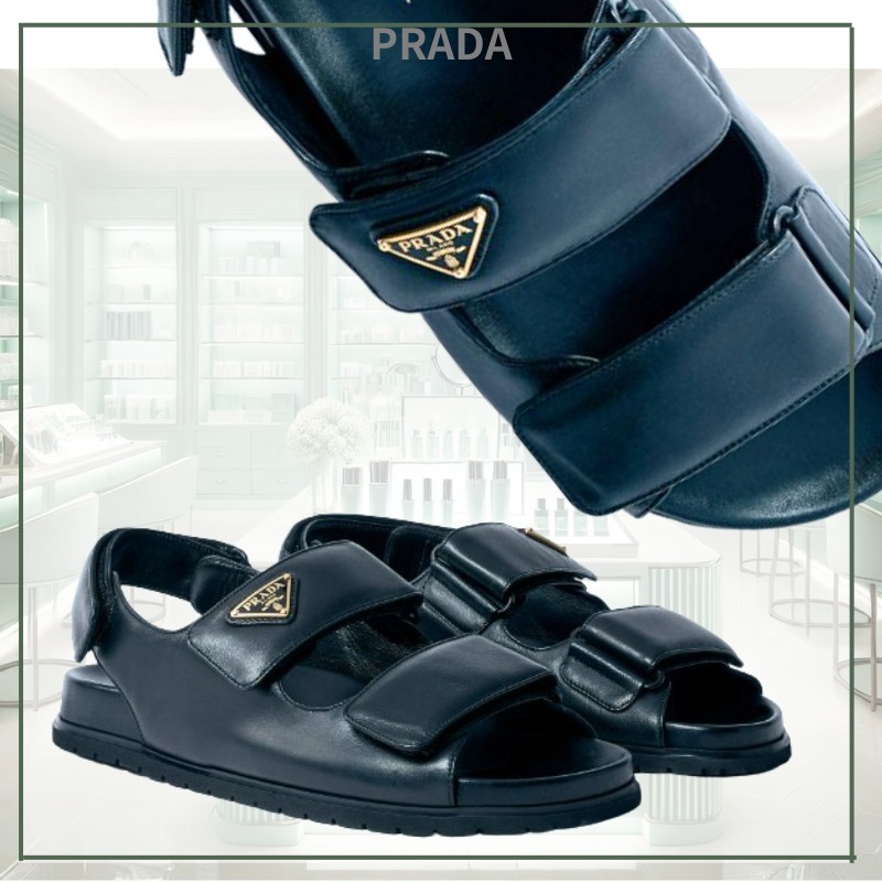 ■PRADA■ Open toe Padded Leather Sandals