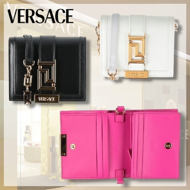 VERSACE* ヴェルサーチェ ロゴ ストラップ付き 二つ折り財布