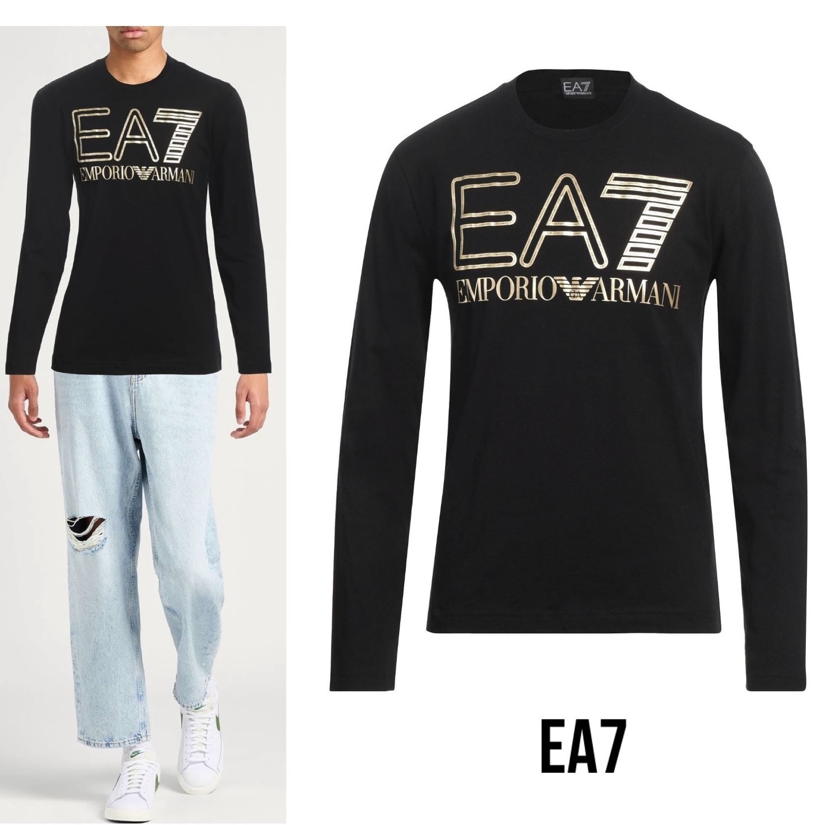 送料関税込み☆EA7 ロゴ メタリック 長袖Tシャツ ロンT