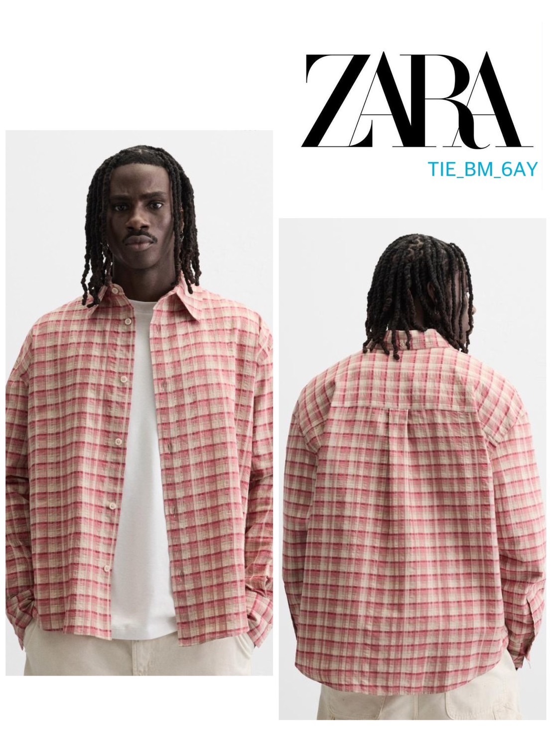 スペイン発送 ZARA チェックシャツ 上品カジュアル ピンク 新作