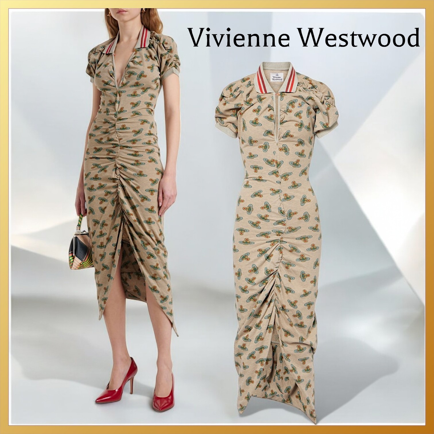 【Vivienne Westwood】プルギャザー コットン ミディドレス