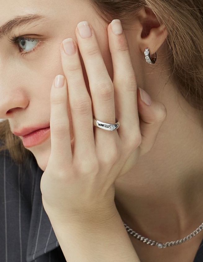 【HYERES LOR】25SS★ Essence Silv Diamond Single Ring 0.3CT