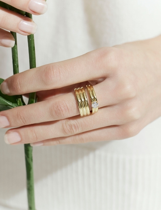 【HYERES LOR】25SS★ Essence Silv Diamond Double Ring 0.5CT