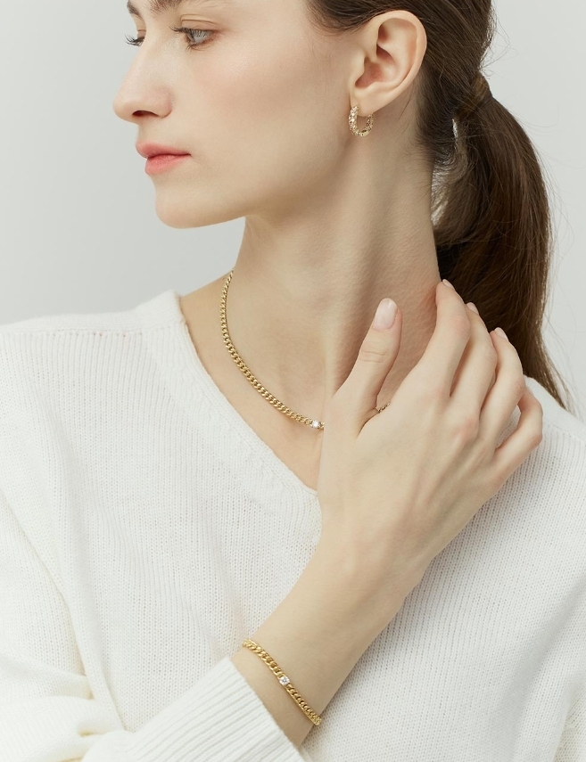 【HYERES LOR】25SS★ Essence Silv Dia Chain Bracelet 0.3CT