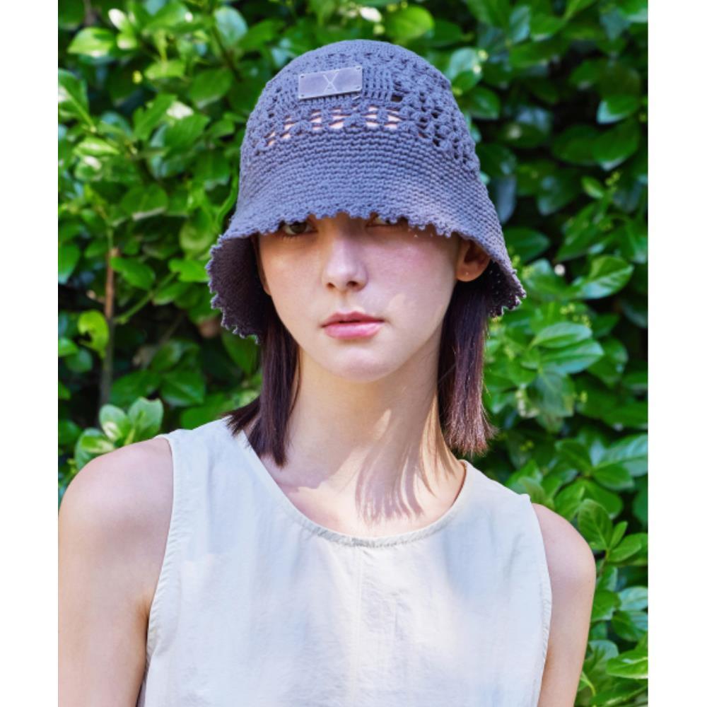 ★VARZAR★ VA Plate Crochet Bucket Hat Gray
