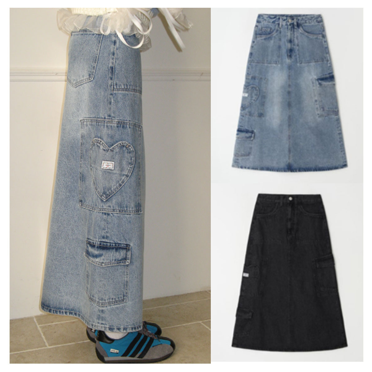 スカート RONRON CARGO HEART STITCH POCKET DENIM LONG SKIRT 5BJH403