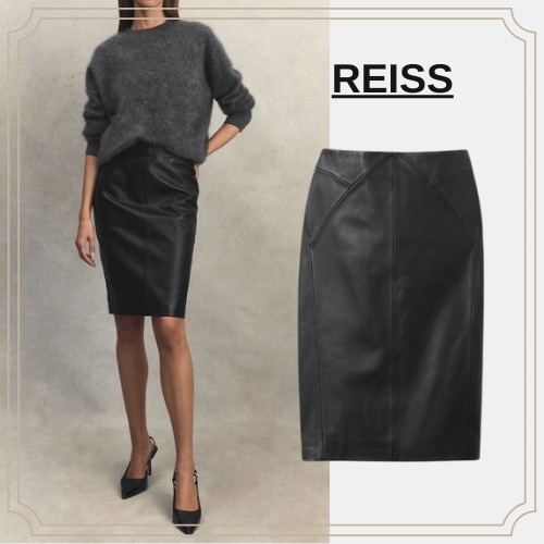 【REISS】在庫薄 ラヤ レザー ハイライズ ミディスカート
