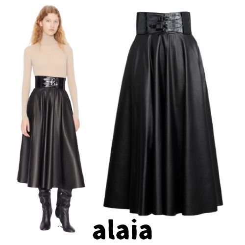 【ALAIA】ラムスキン製ベルト付きスカート