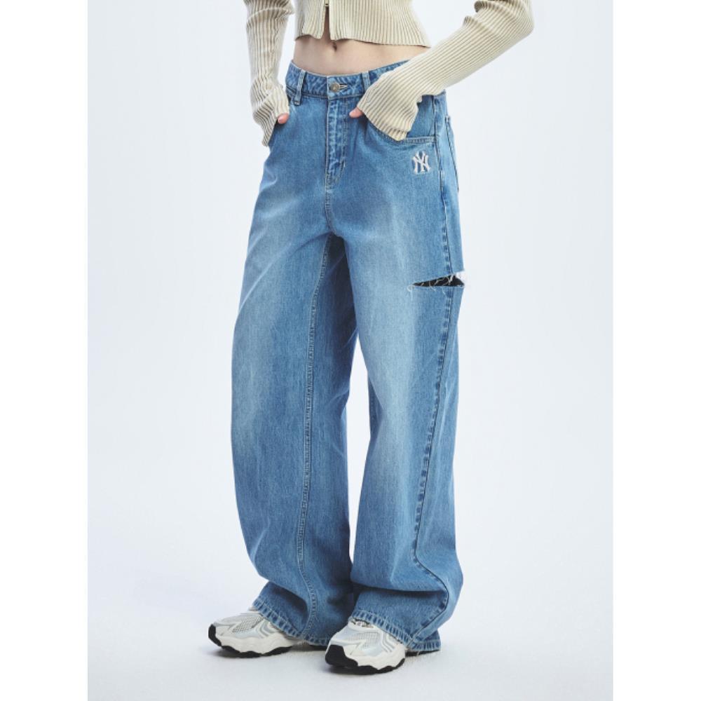 デニム・ジーパン MLB Korea Women's Basic Destroyed Wide Denim Pants NY LBlue