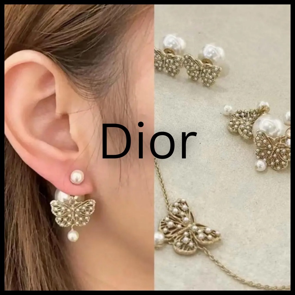 【華やかで上品♪】DIOR レジンパール＆バタフライ ピアス