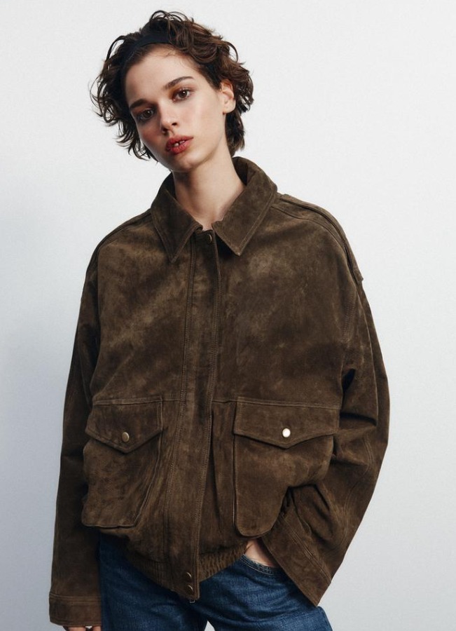 ZARA 100%スエードレザー ボンバージャケット ポケット付き 限定 ZARA 100%スエードレザー ボンバージャケット ポケット付き 限定