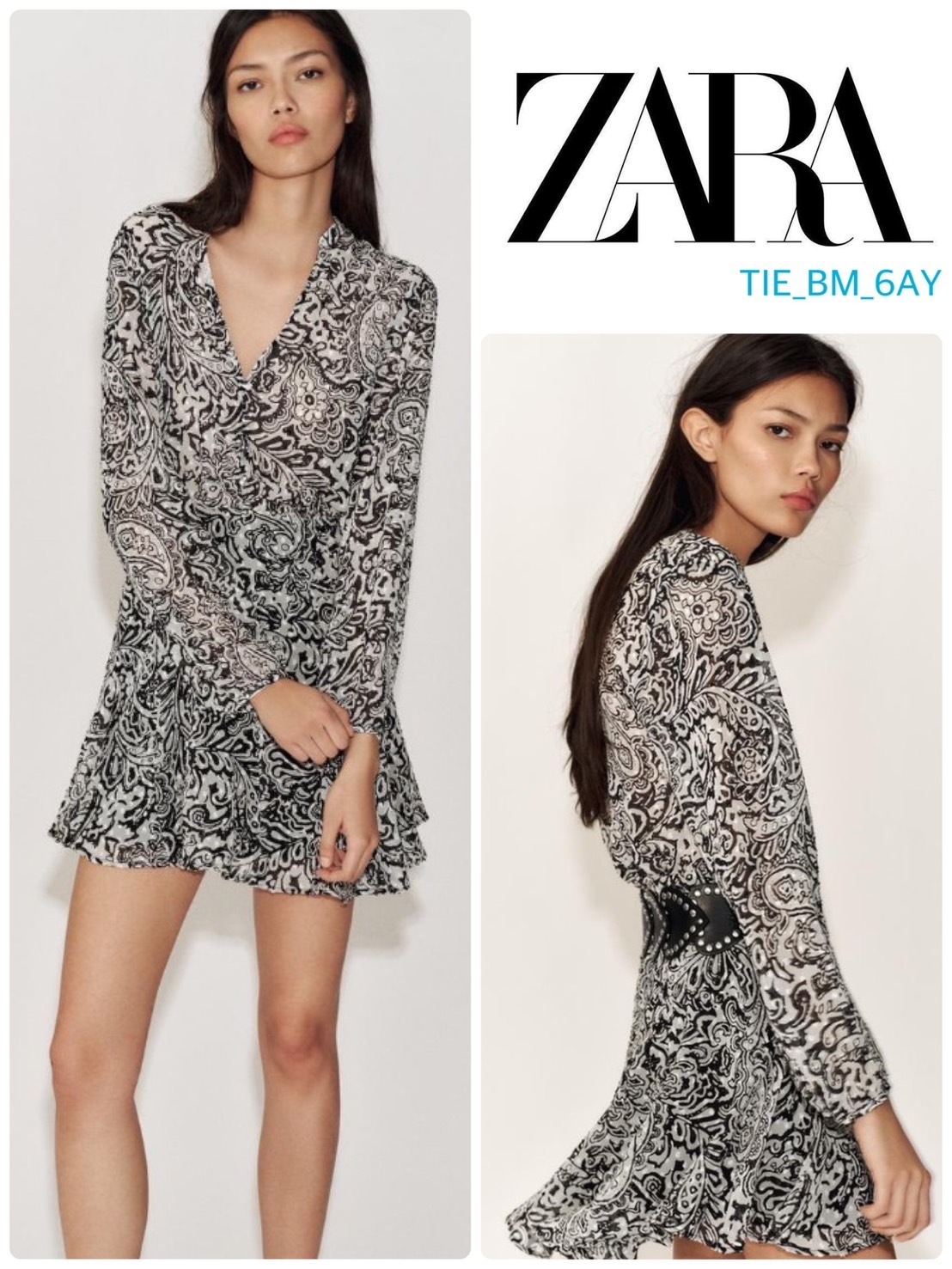 スペイン発送 ZARA プルメティプリントワンピース カジュアル