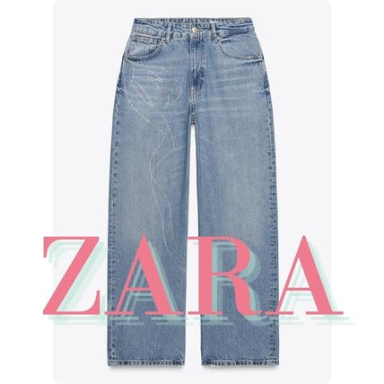 ZARA｜リラックスハイウエストジーンズ リボンラインストーン付 リラックス オーバーサイズ ラインストーン ハイウエスト