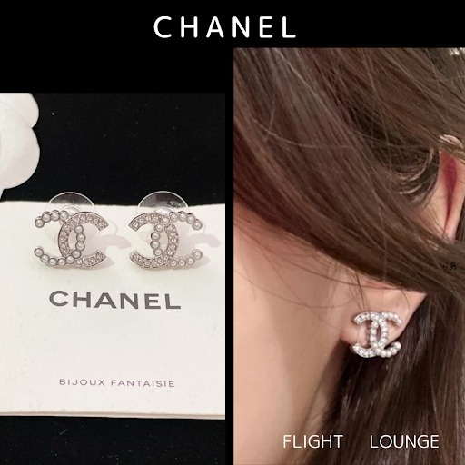 パール＆クリスタル【CHANEL】CCロゴ ピアス