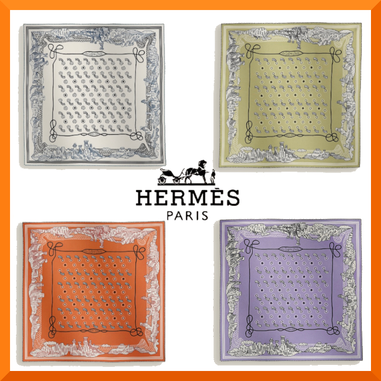 エレガント【HERMES】Les Canyons Etoiles バンダナ55 スカーフ