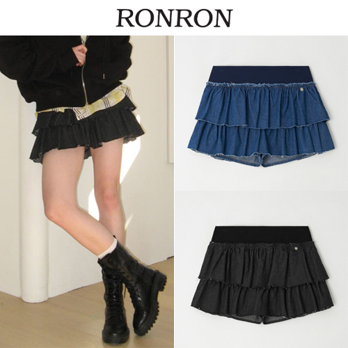 ★2025SS新作★RONRON★CANCAN RUFFLE BANDING DENIM PANTSKIRT