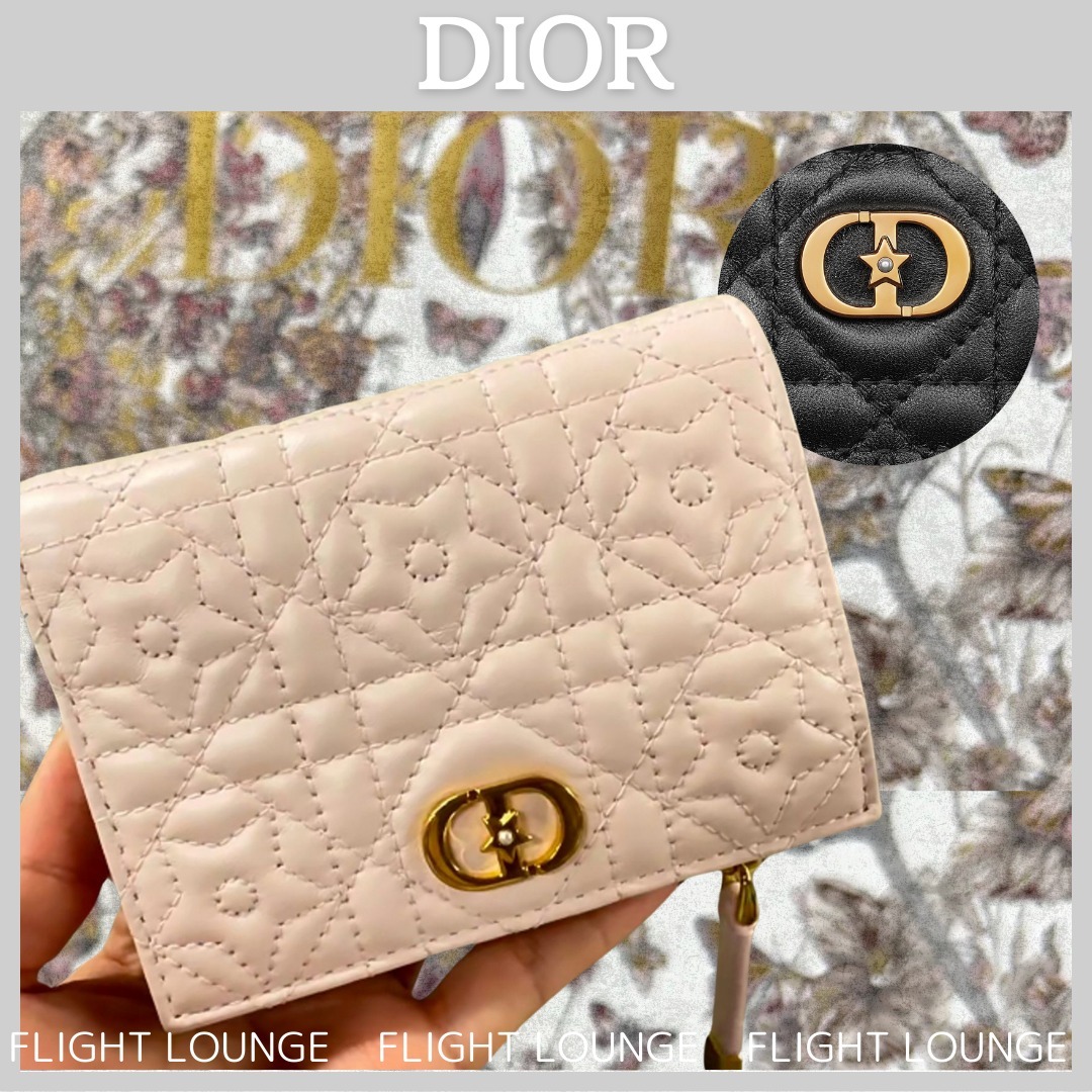 新作【星モチーフにパール】 DIOR Caro Dahlia wallet ピンク&黒