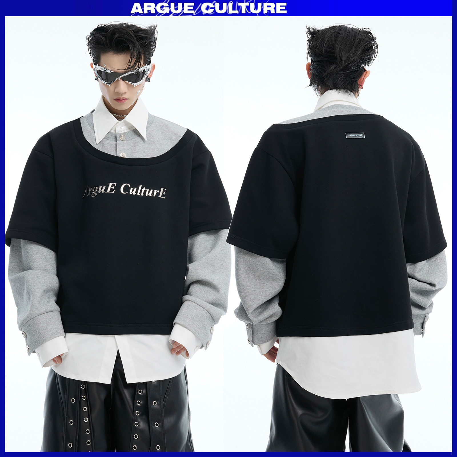 ArgueCultureレイヤードプルオーバーTシャツロゴ入り おしゃれ