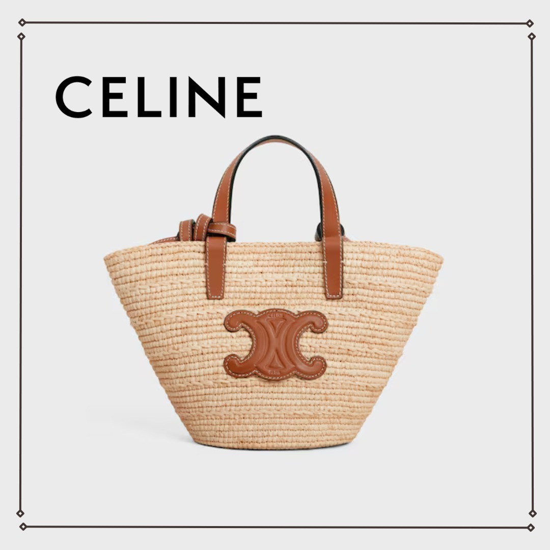 CELINE ナノ サプル クラシック パニエ ラフィアとカーフスキン