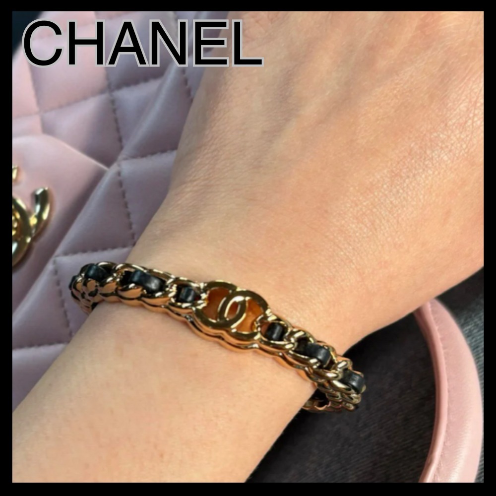 【レザーとゴールド♪】CHANEL チェーンバングル ブレスレット