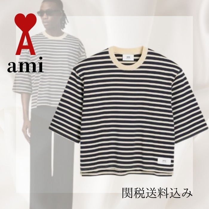 【AMIPARIS】ストライプ コットンジャージー Tシャツ