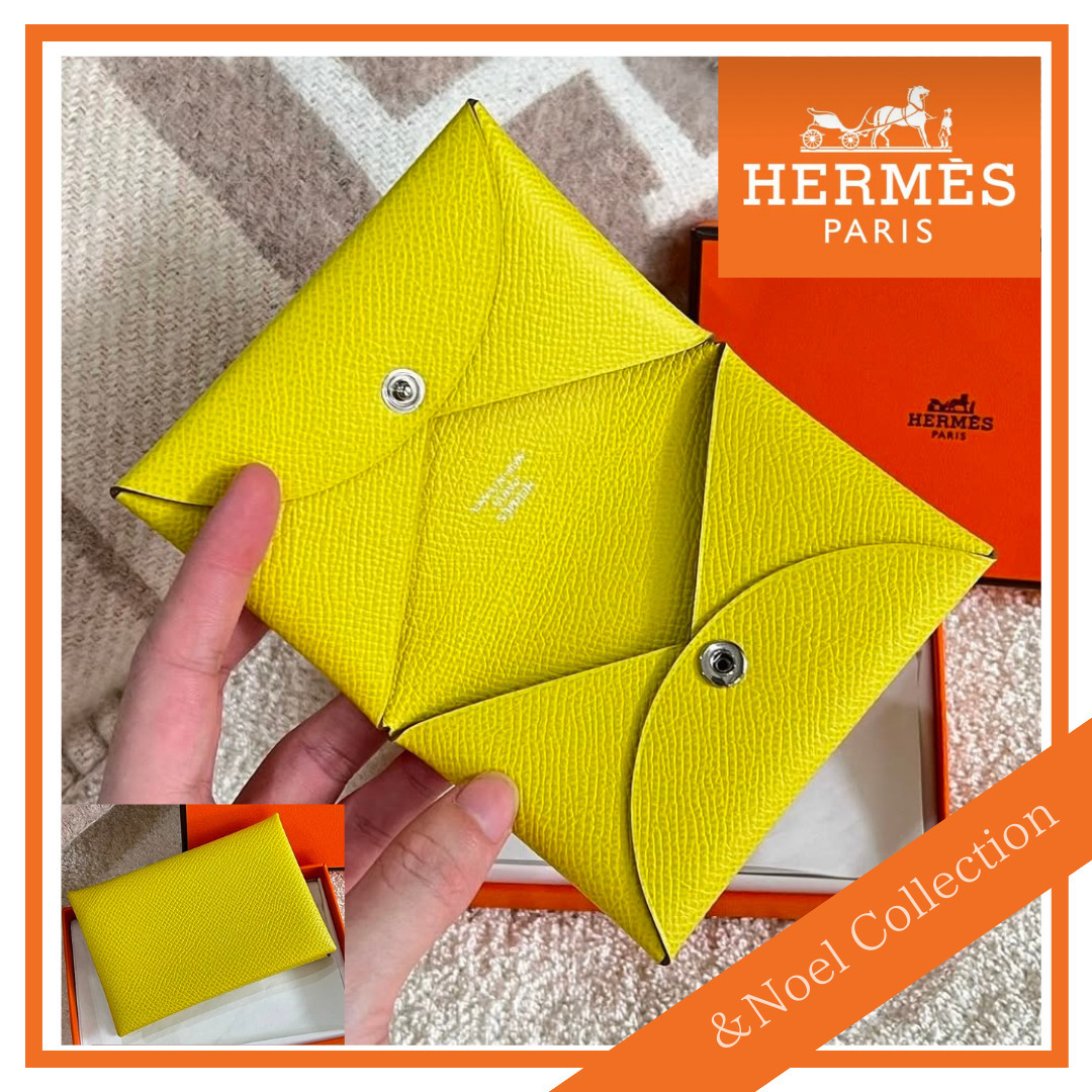 定番【HERMES】カードホルダー カルヴィ ジョーヌナプル