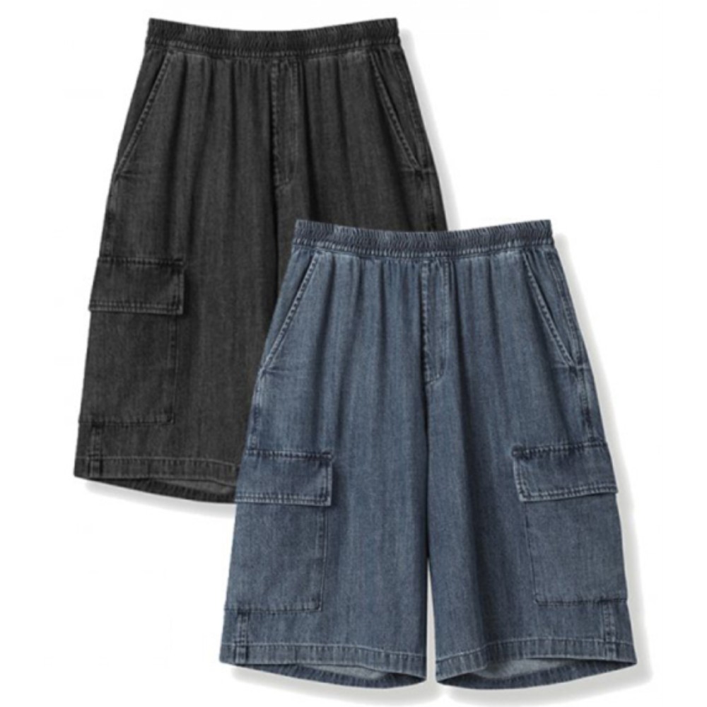デニム・ジーパン AVANDRESS Ice Linen Denim Cargo Short Pants 2COL