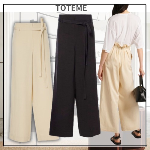 ■ TOTEME ■ ベルトループ付ワイドレッグ リネンブレンドパンツ