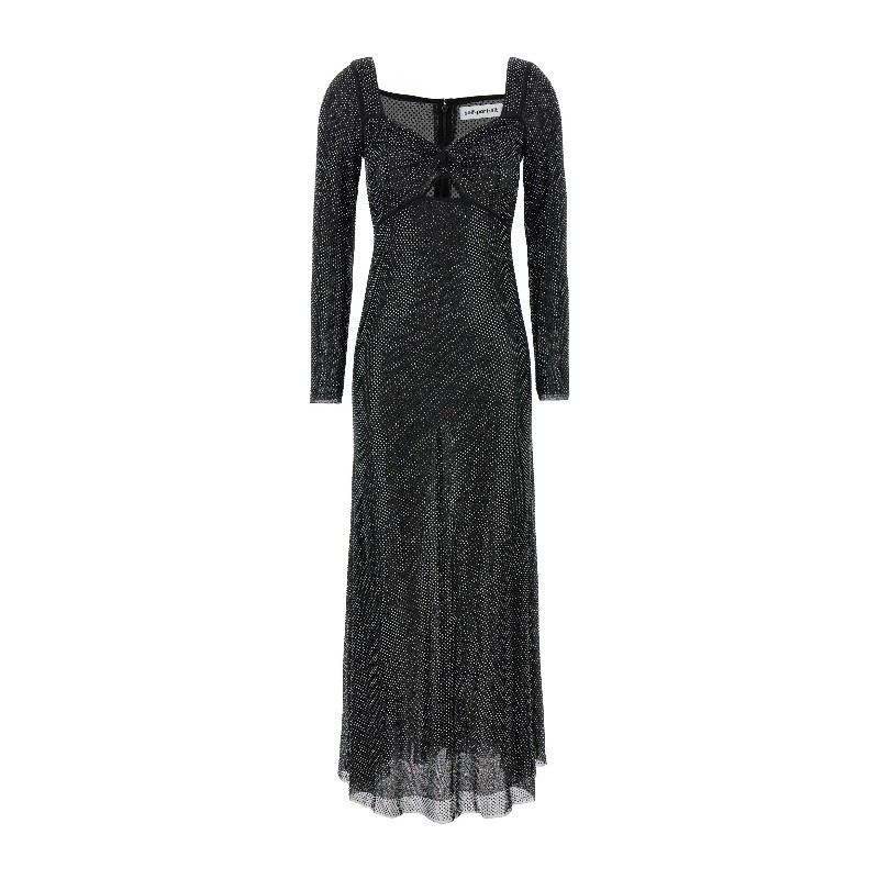 ワンピース SELF PORTRAIT 'Black Rhinestone Mesh Midi' dress