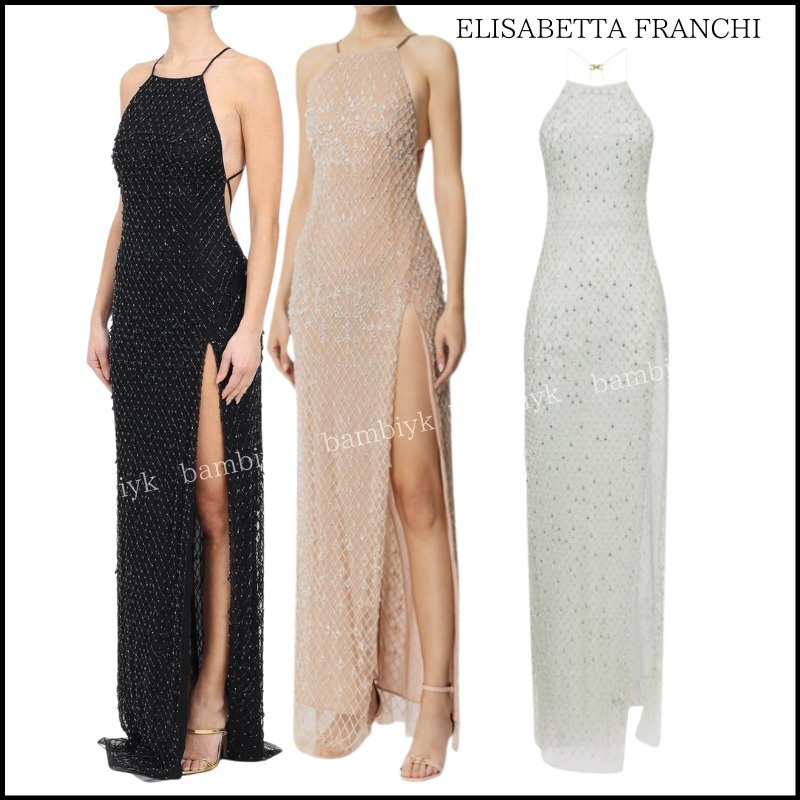 【ELISABETTA FRANCHI】クリスタルレッドカーペットドレス