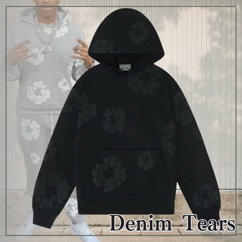 【大人気】Denim Tearsコットンリースパーカーブラックモノクロ