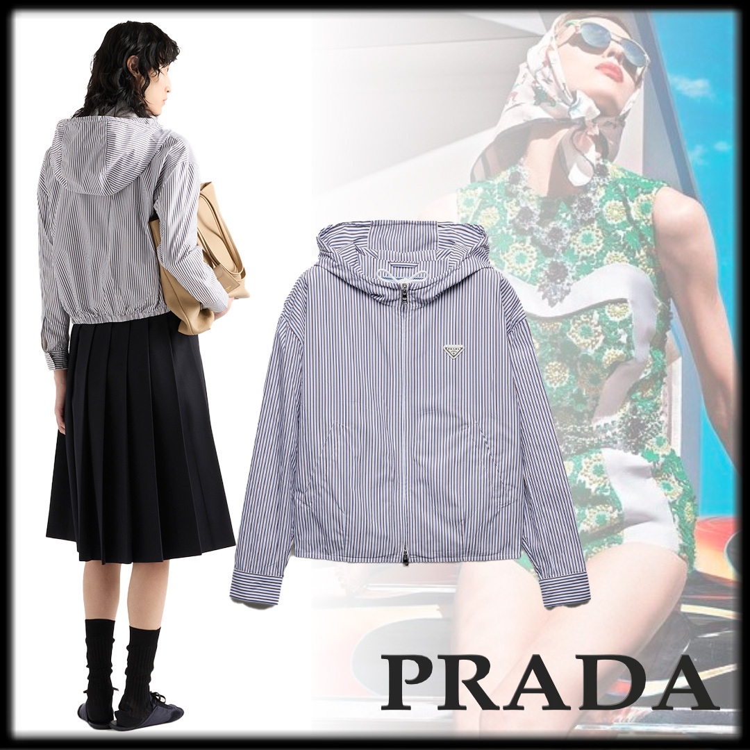 PRADA 人気 ストライプ ポプリン ブルゾンジャケット
