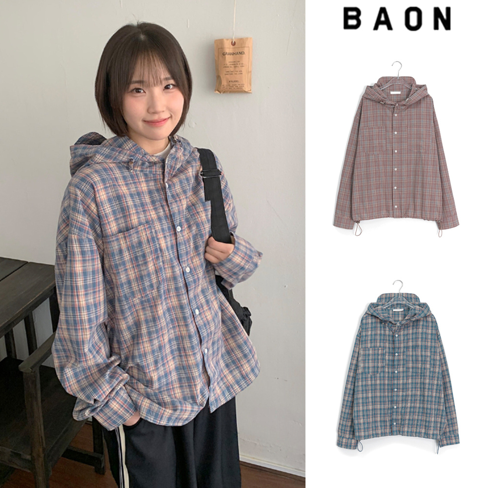 【BAON】[unisex] Tokune Cap Hood Check Over Shirt