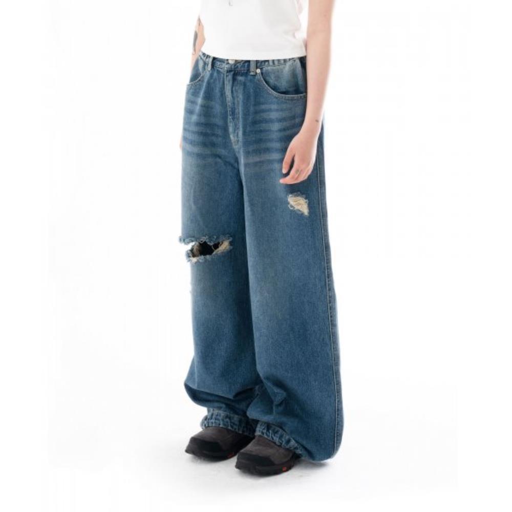 ◆AAKAM◆ Distressed Denim Pants Blue