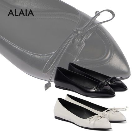 【ALAIA】リボン レザーバレエフラットシューズ