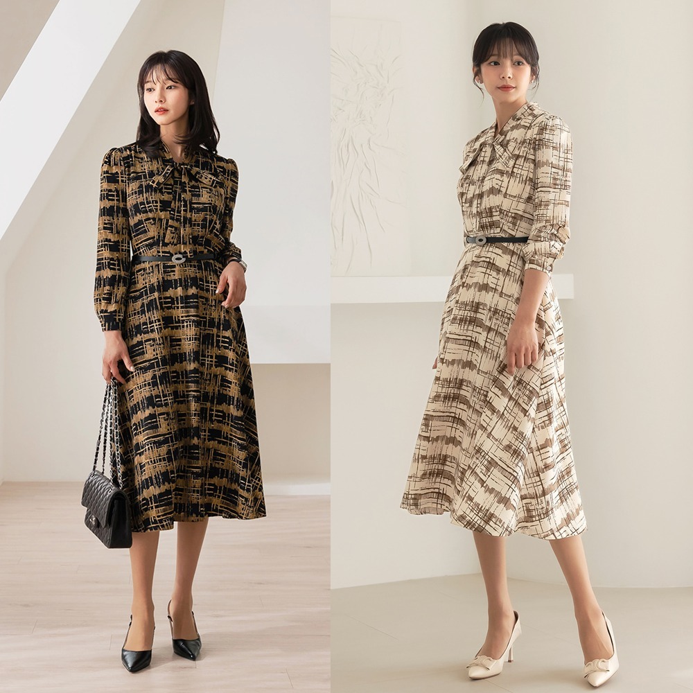 Adika Tie Neck Patterned Dress ワンピース (2 color)