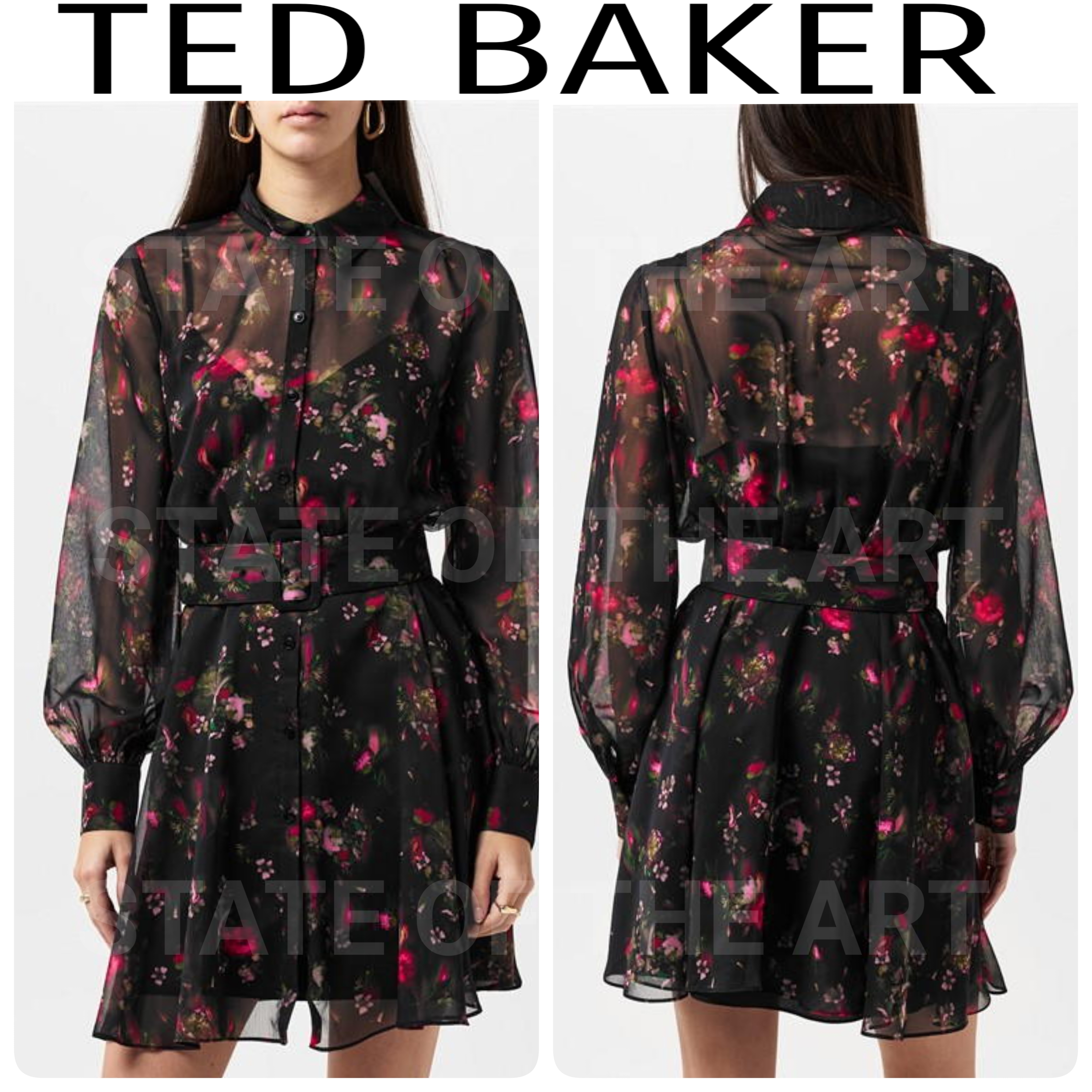 【TED BAKER】フローラル シアー ボタンダウン ミニドレス
